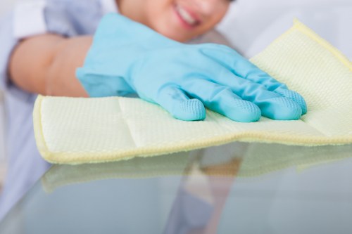 Professional carpet cleaning team following safe working procedures