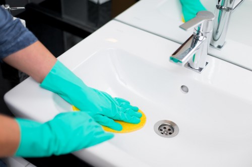 Detailed bathroom cleaning during a move in service in W2